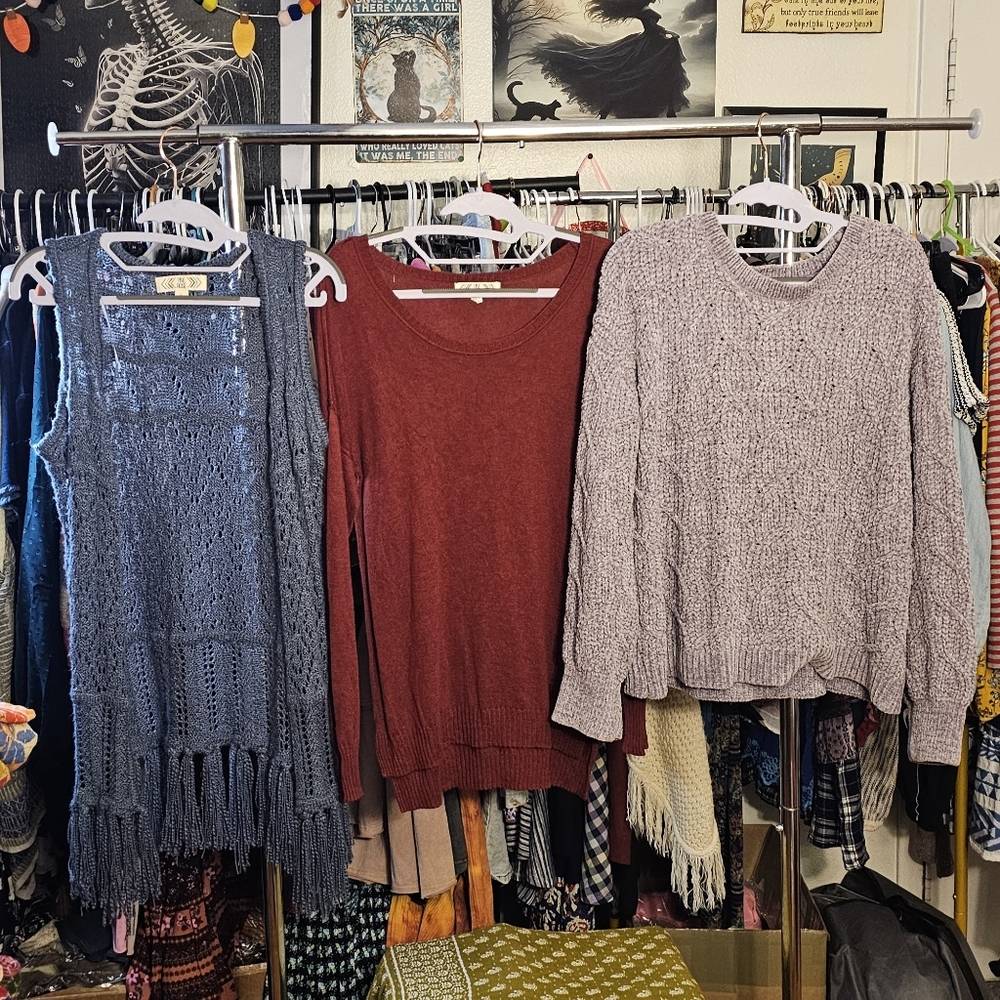 Pink Rose Knit Sweater Collection - Blue, Red, and Lilac